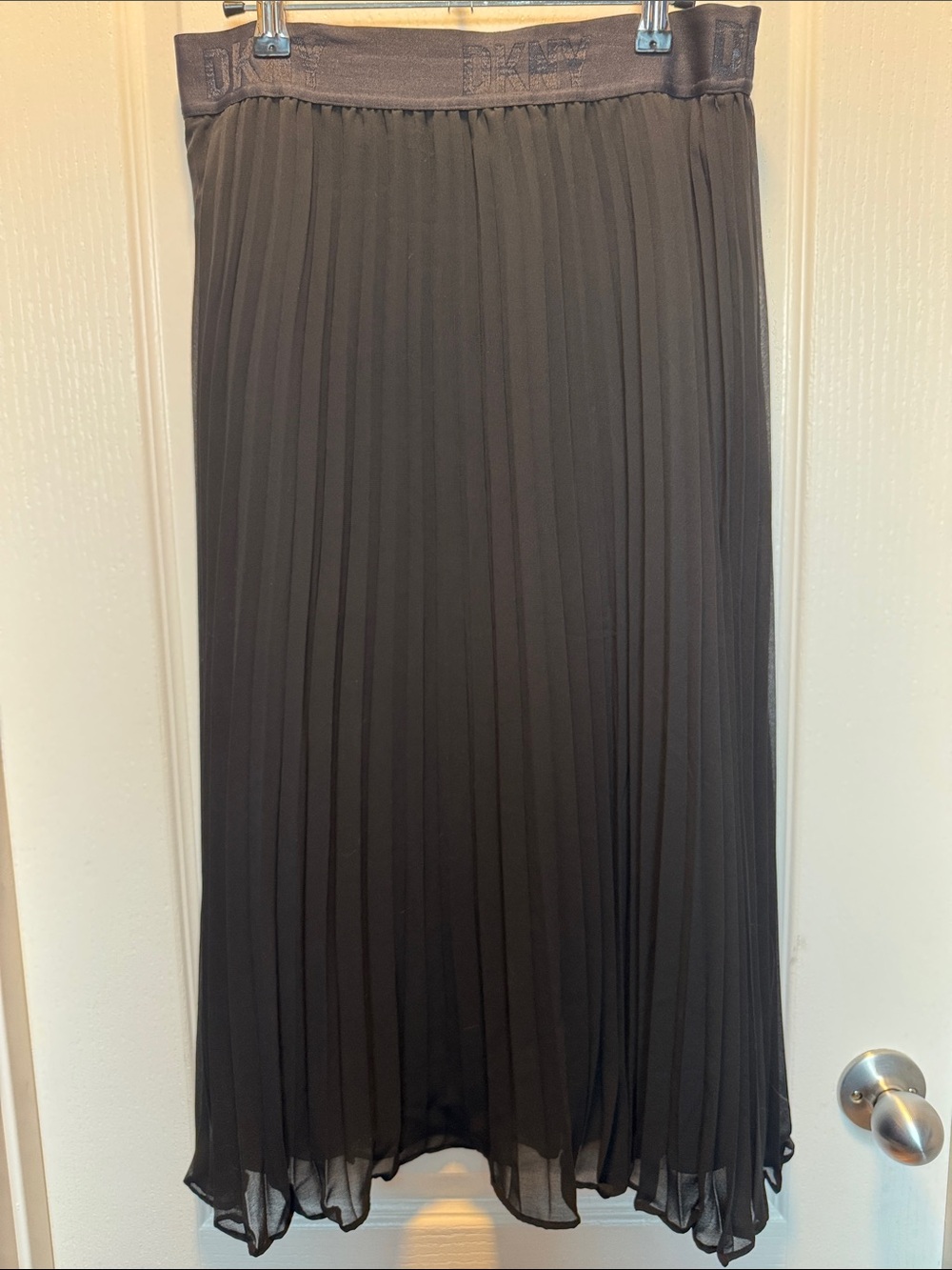 DKNY Black Pleated Midi Skirt with Branded Waistband - Picture 4 of 4